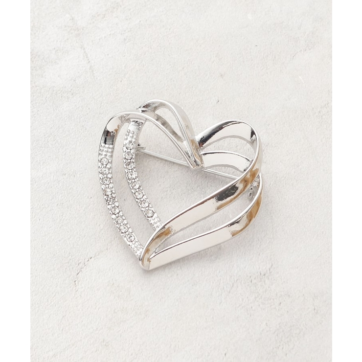 シルバー(006) | ダブルラインハートビジューブローチ | OPAQUE.CLIP