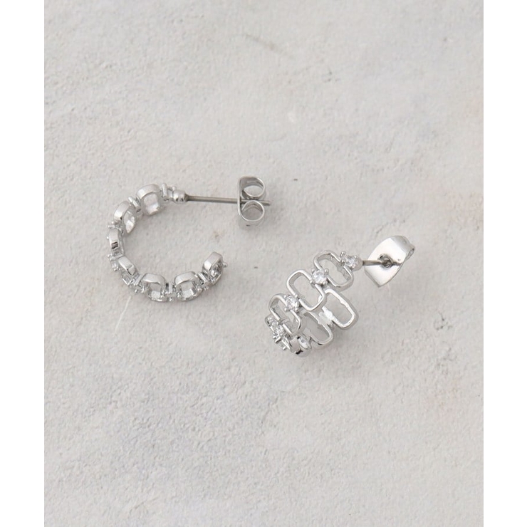 シルバー(006) | メタル×キュービックサークルピアス | OPAQUE.CLIP