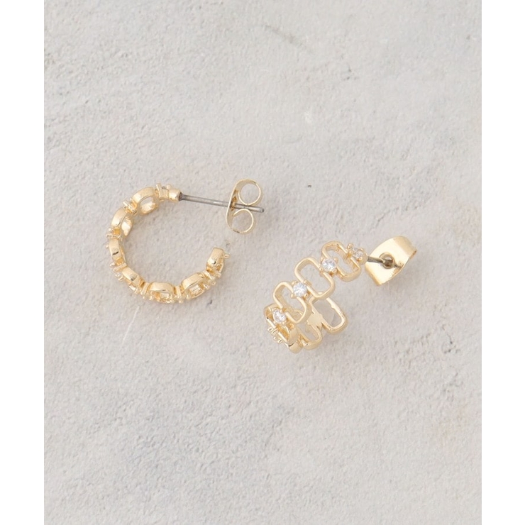 ゴールド(007) | メタル×キュービックサークルピアス | OPAQUE.CLIP