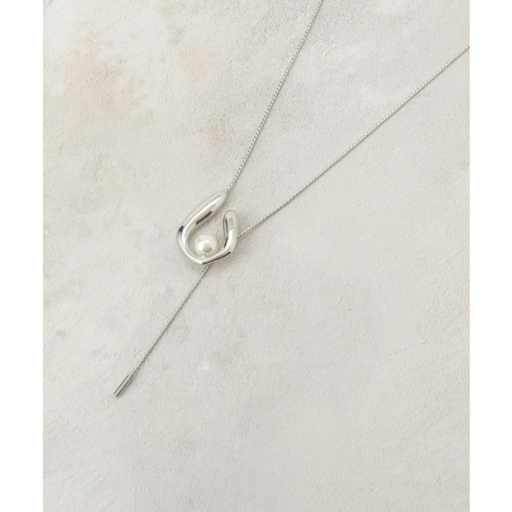 シルバー(006) | U字メタル×フェイクパール ロングスライドネックレス | OPAQUE.CLIP