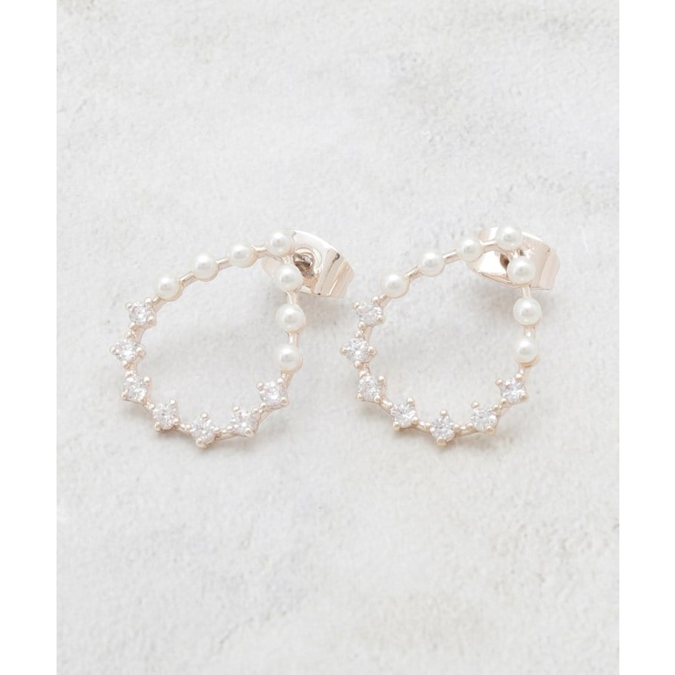 ピンクゴールド(005) | フェイクパール×ビジューしずくモチーフピアス | OPAQUE.CLIP