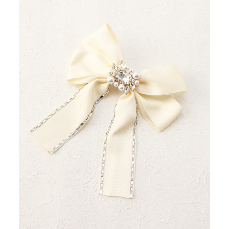 アイボリー(004) | ビジュー付きBIGリボンバレッタ | ESPERANZA