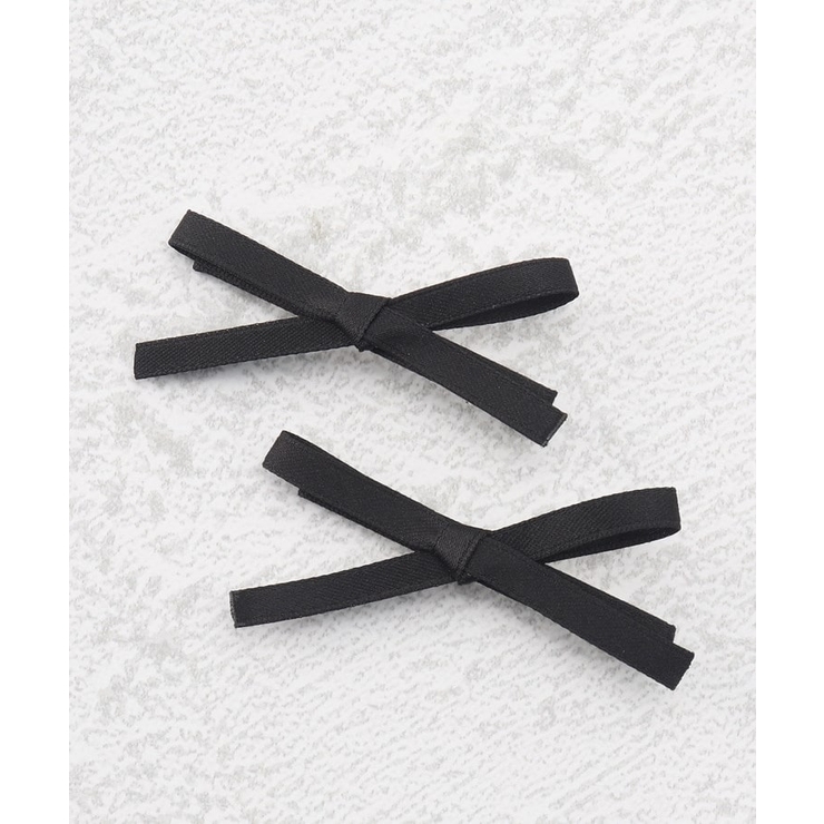 ブラック(019) | ヘアクリップ サテン スリム リボン 2個セット | ESPERANZA
