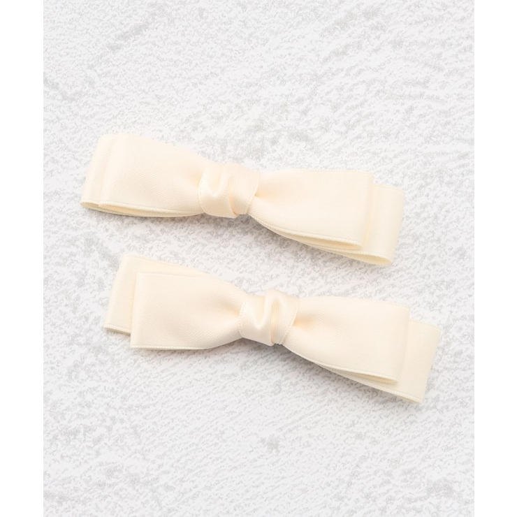 アイボリー(004) | ヘアクリップ ダブル リボン ベーシックカラー 無地 2個セット | ESPERANZA