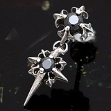 ■pi0345-222●ペア売り●揺れるブラッククロス ハードドロップピアス! | 2PIECES | 詳細画像1