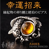 ◆pi0417 幸運招来!縁起物の昇り鯉と琥珀のピアス!●バラ売り | 2PIECES | 詳細画像1