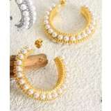 ゴールド | 韓国風魅惑パールのフープピアス | aimoha 