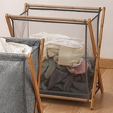 グレー | 折りたたみ式木製ランドリーバスケット L | aimoha