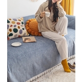 ブルー | 裾レースナチュラル ソファーカバー ブランケット | aimoha 