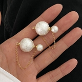 ホワイト | チェーンピアス2wayレディース フェイクパール ロングピアス | ANGELCLOSET