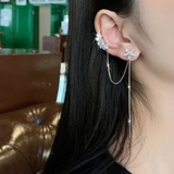 シルバー | イヤーカフ付きピアス キラキラ 耳飾り | ANGELCLOSET