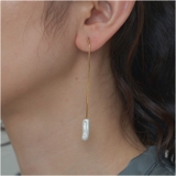 チェーンウェーブパールピアス ゴールド | 4quince | 詳細画像1 