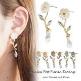 ピアス 花 フラワー ドロップ スタッドピアス 雫 サージカルステンレス | YUKATANゆかたん | 詳細画像1 