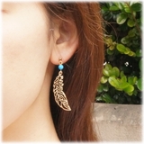 羽根とターコイズビーズのエスニック風スタッドピアス アクセサリー | YUKATANゆかたん | 詳細画像3 