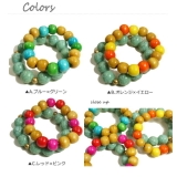 ウッドビーズとターコイズカラービーズの2連ゴムブレスレット アクセサリー | YUKATANゆかたん | 詳細画像2 