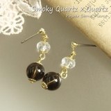 8mm球スモーキークォーツとカットクォーツのパワーストーンピアス アクセサリー | YUKATANゆかたん | 詳細画像1