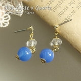 8mm球ブルーアゲートとカットクォーツのパワーストーンピアス アクセサリー | YUKATANゆかたん | 詳細画像1