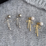 甘すぎないメタルリボンピアス パールリボンピアス ピアス | COCOMOMO | 詳細画像2 