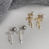 甘すぎないメタルリボンピアス パールリボンピアス ピアス | COCOMOMO | 詳細画像3 