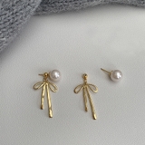 甘すぎないメタルリボンピアス パールリボンピアス ピアス | COCOMOMO | 詳細画像6 