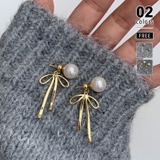 ゴールド | 甘すぎないメタルリボンピアス パールリボンピアス ピアス | COCOMOMO