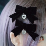 クロスハートリボンヘアピン 全1色(2個セット)ブラック 黒 | ililil | 詳細画像2 