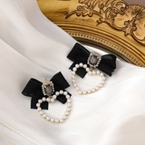 ブラックリボン&ハートピアス ビジュー パール | Decorative | 詳細画像1