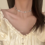 蝶々モチーフ ラインストーン チョーカー ショートネックレス シルバー | Decorative  | 詳細画像1 