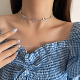 蝶々モチーフ ラインストーン チョーカー ショートネックレス シルバー | Decorative  | 詳細画像2 
