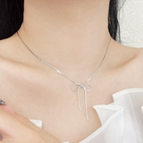 シルバー |  シンプル リボン ネックレス 蝶々結び シルバー華奢 韓国 韓国ファッション | インナーショップDiamondHearts 