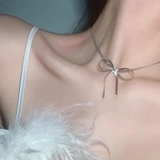 リボン スネークチェーン ネックレス シルバー 蝶々 韓国 韓国ファッション | インナーショップDiamondHearts  | 詳細画像2 