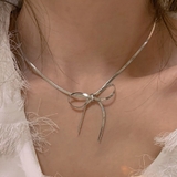 シルバー | リボン スネークチェーン ネックレス シルバー 蝶々 韓国 韓国ファッション | インナーショップDiamondHearts 