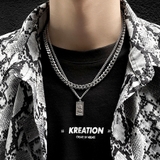 スクエアプレート ダブルチェーンネックレス シルバー | インナーショップDiamondHearts  | 詳細画像2 