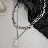 スクエアプレート ダブルチェーンネックレス シルバー | インナーショップDiamondHearts  | 詳細画像7 