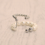 片耳用パールメタルダブルリングイヤーカフ ノンホールピアス イヤリング | FACION | 詳細画像4 