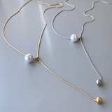 パール付Y字ステンレスロングネックレス サージカルステンレス316Lラリエット | FACION | 詳細画像1