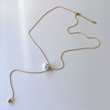 ゴールド | パール付Y字ステンレスロングネックレス サージカルステンレス316Lラリエット | FACION