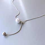 パール付Y字ステンレスロングネックレス サージカルステンレス316Lラリエット | FACION | 詳細画像3