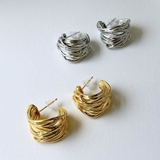 大振りレイヤードラインフープピアス 幅広シルバーゴールド大きめレディース | FACION | 詳細画像1 