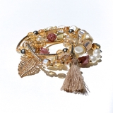 ライトブラウン | ボヘミアンビーズブレスレット4本セット 夏 アジアン | FACION