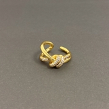 ゴールド | ストーン付ノットリボンパヴェリング 指輪 結び レディース ジルコニア | FACION