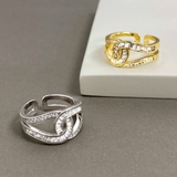 ストーン付C型クロスリング 指輪 ジルコニア レディース ノット | FACION | 詳細画像1