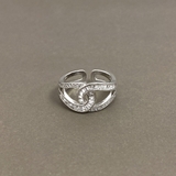 シルバー | ストーン付C型クロスリング 指輪 ジルコニア レディース ノット | FACION