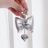 Aタイプ(シルバー×ハート) | リボンクッションハートチェーンキーリング バッグチャーム キーホルダー | FACION