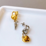 バイカラーデザインハートチェーンステンレスピアス コンビカラー アレルギー対応 | FACION | 詳細画像3 