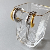 バイカラーステンレスチェーン付フープピアス シルバー ゴールド | FACION | 詳細画像2 