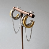 バイカラーステンレスチェーン付フープピアス シルバー ゴールド | FACION | 詳細画像1 