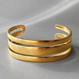 ゴールド | メタルラインステンレスワイドバングルブレスレット 太め 女性 | FACION