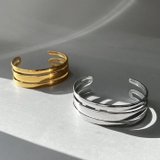 メタルラインステンレスワイドバングルブレスレット 太め 女性 | FACION | 詳細画像2