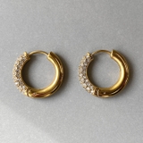 ゴールド | パヴェジルコニアステンレスワンタッチフープピアス 両耳用 アレルギー対応 | FACION